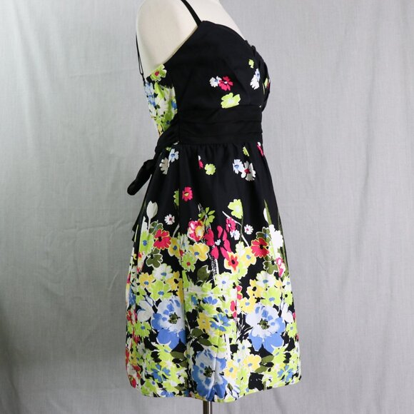 Torrid Fit & Flare Dress 12 Black Floral Sweetheart Neck Waist Tie Full Skirt - Picture 6 of 16